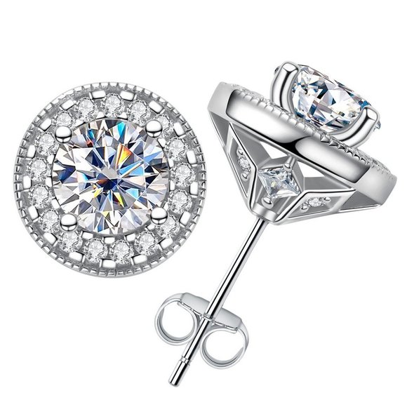 Certified 2.4 ct. t.w.Moissanite Diamond Halo Stud Earrings NEW